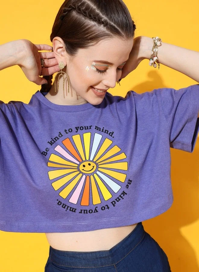 Purple Printed Oversized T-Shirt for Women
