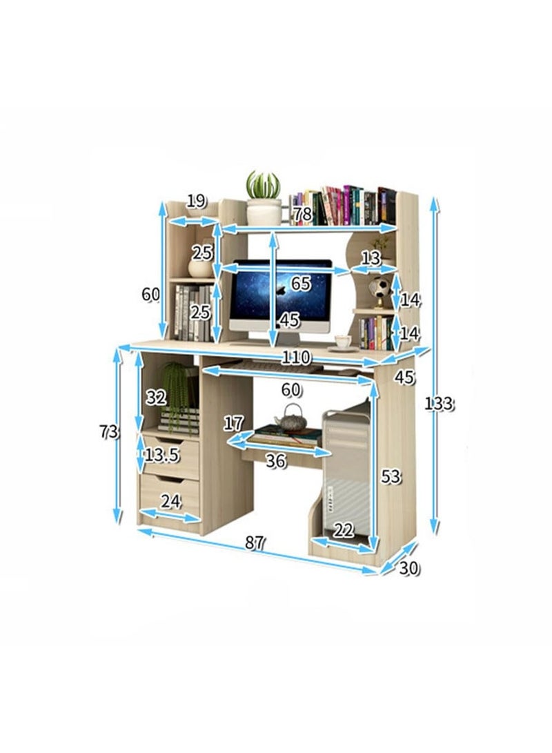 Computer Desk, Household PC Table, 110 * 45cm Wooden Desk with Drawers & Shelves for Working Study Writing and Reading, Simple Home Office Desk & Workstation for Bedroom (Maple,C-A612S) - Image 3
