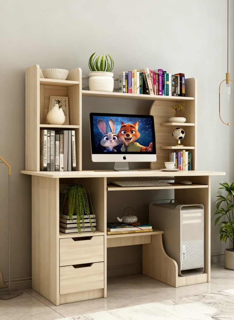 Computer Desk, Household PC Table, 110 * 45cm Wooden Desk with Drawers & Shelves for Working Study Writing and Reading, Simple Home Office Desk & Workstation for Bedroom (Maple,C-A612S) - Image 2