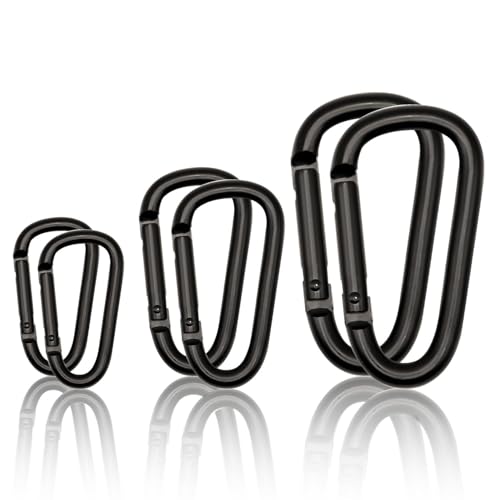 Cracrab Small Carabiner Clip 6PCS Black Carabiner Keychain Mini 2 inch Large 3 inch Heavy Duty Caribeaner Hook D Ring Aluminum Carbiner Clip for Keys Backpack Hiking Camping Fishing BlackComb 6pcs - Image 1