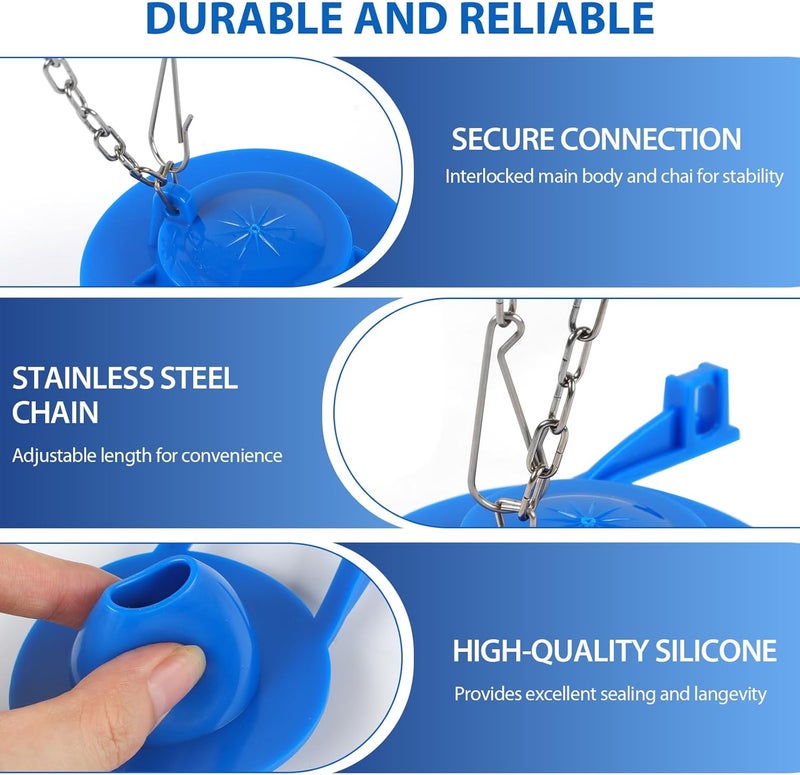 SooDeei 2 Inch Toilet Flapper Replacement Kit - Universal Toilet Stopper Flappers, Durable Toilet Flap with Adjustable Steel Chain, Toilet Tank Flapper Suitable for Various Toilet Cap Types, Easy to Replace - Image 3
