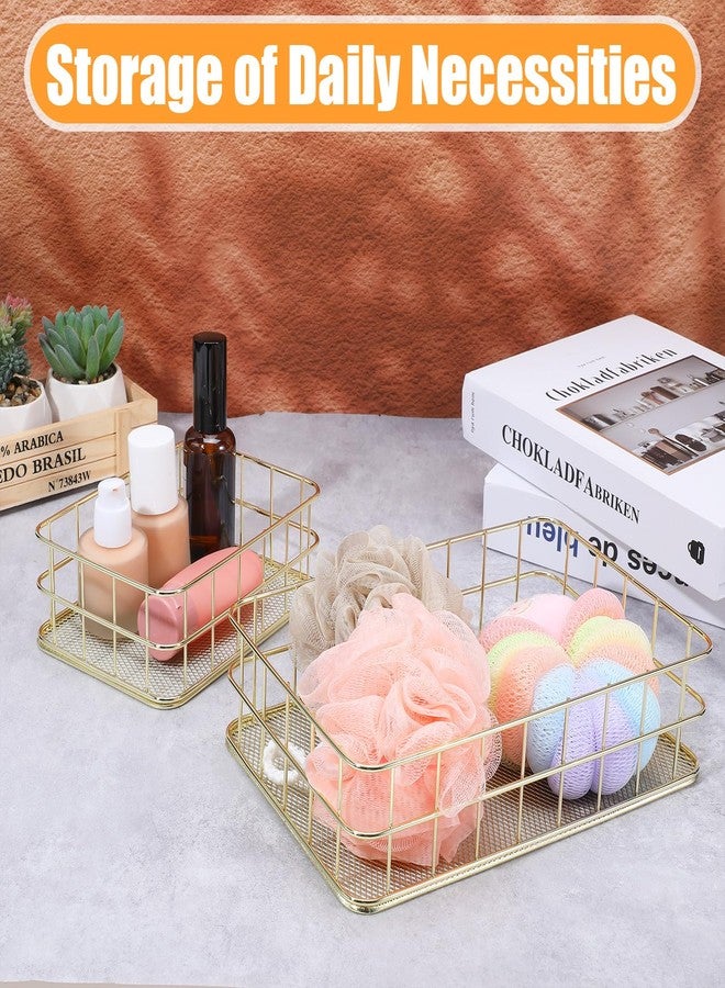AojSup 3 Pcs Gold Wire Baskets Set - Gold Baskets for Decor with 2 Large & 1 Small Metal Mesh Organizers for Home Office Desk Bathroom Storage (9.6x6.5x2.5 inch & 6.7x4.7x2.4 inch) - Image 5