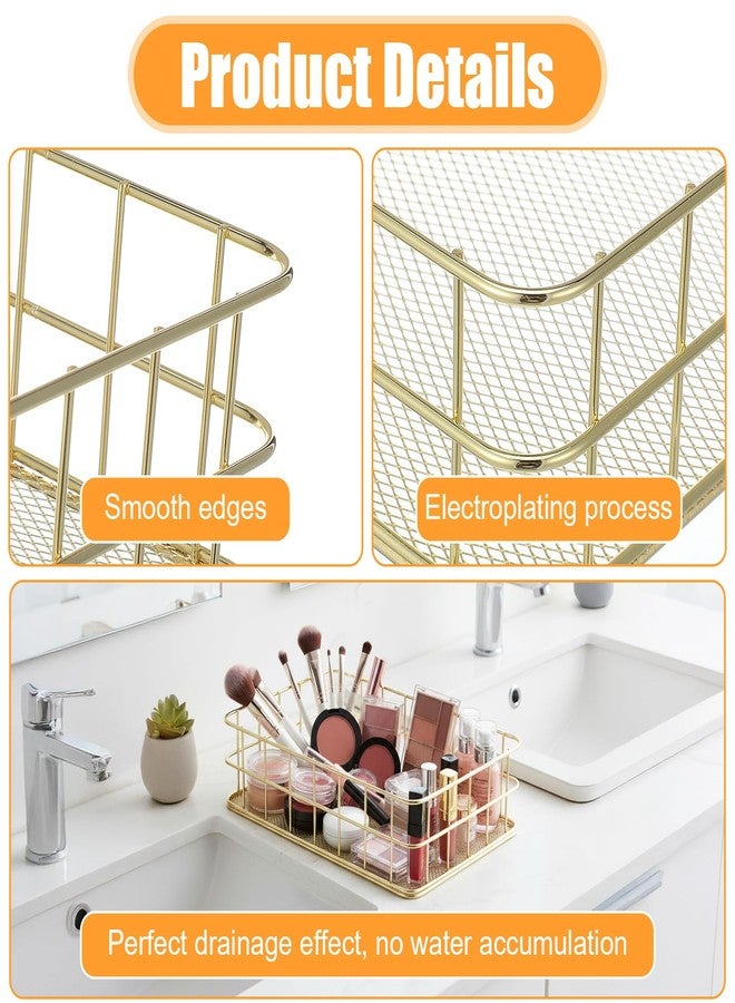 AojSup 3 Pcs Gold Wire Baskets Set - Gold Baskets for Decor with 2 Large & 1 Small Metal Mesh Organizers for Home Office Desk Bathroom Storage (9.6x6.5x2.5 inch & 6.7x4.7x2.4 inch) - Image 3