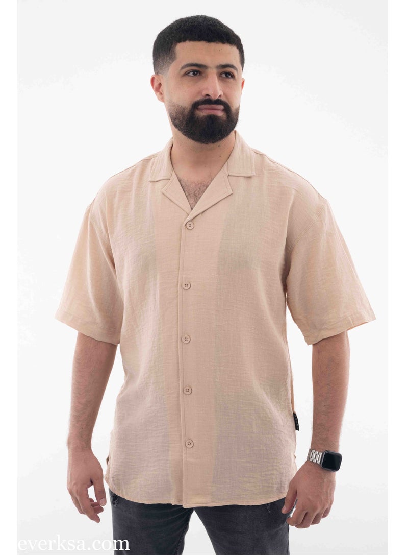 Everest Men's Linen Half Sleeve Shirt in Beige  - Image 1