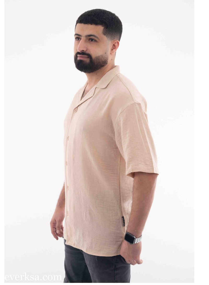 Everest Men's Linen Half Sleeve Shirt in Beige  - Image 2
