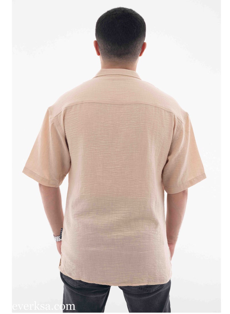 Everest Men's Linen Half Sleeve Shirt in Beige  - Image 3