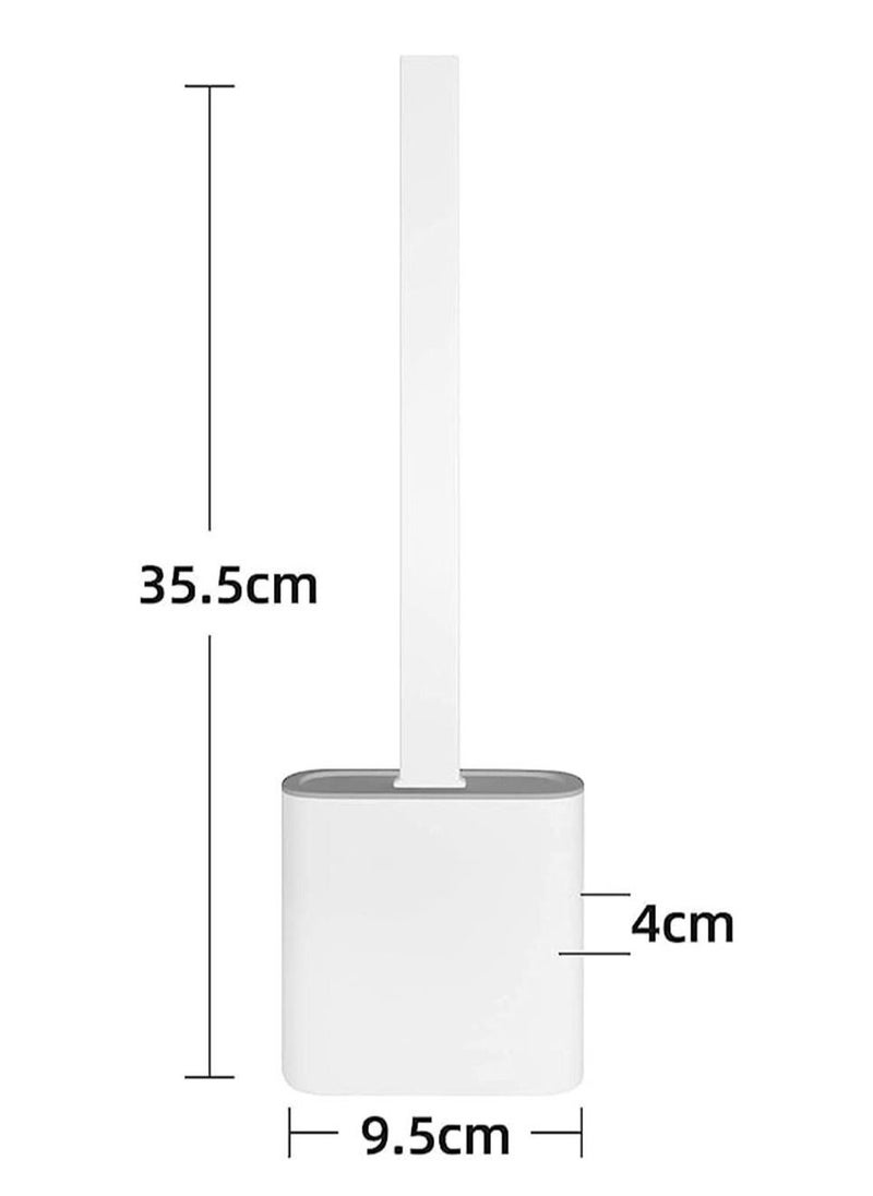 Soft rubber toilet bowl brush and bracket set with non-slip long plastic handle with floor stand, bendable brush head, easy to clean the corners of the toilet, easy to install - white