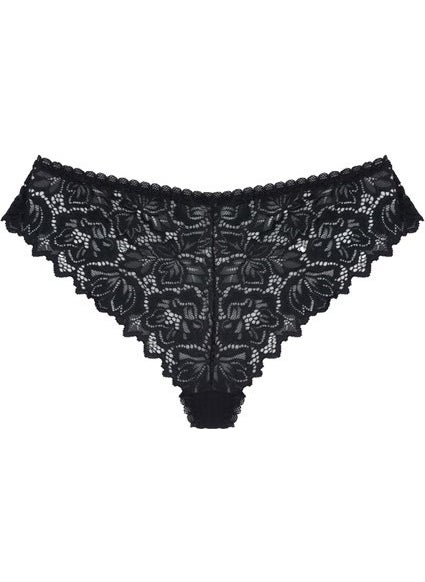Magic Form - 762 Lace Front Fabric Back Brazil Panties - Black - Image 1