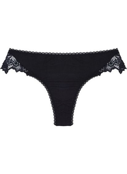 Magic Form - 762 Lace Front Fabric Back Brazil Panties - Black - Image 1