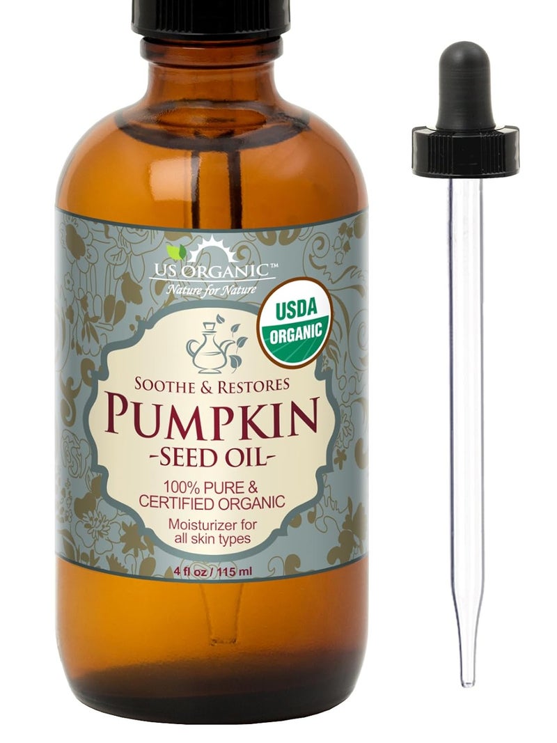 US Organic Pumpkin Seed Oil USDA Certified Organic100 Pure  Natural Cold Pressed Virgin Unrefined in Amber Glass Bottle wGlass Eyedropper for Easy Application Large 4 oz 115 ml