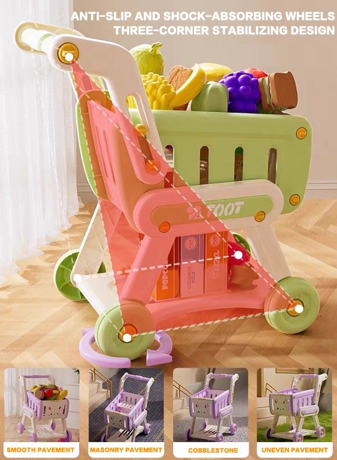 Kids Shopping Cart,Kids Kitchen Toys Set - 33 PCS Durable Pretend Play Kitchen Toys for Toddler,Play House Kitchen Toys For Kids,With fruit and vegetable and snack box,Shopping Cart Toy for Girls Bo - Image 5