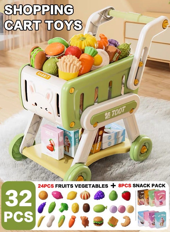 Kids Shopping Cart,Kids Kitchen Toys Set - 33 PCS Durable Pretend Play Kitchen Toys for Toddler,Play House Kitchen Toys For Kids,With fruit and vegetable and snack box,Shopping Cart Toy for Girls Bo - Image 3