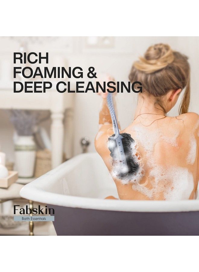 Fabskin فرشاة استحمام للجسم لوفا للرجال والنساء بمقبض طويل ؛ فرشاة استحمام للجسم ؛ مكشطة ظهر للاستحمام ؛ مصنوعة في الهند (أسود) - Image 5