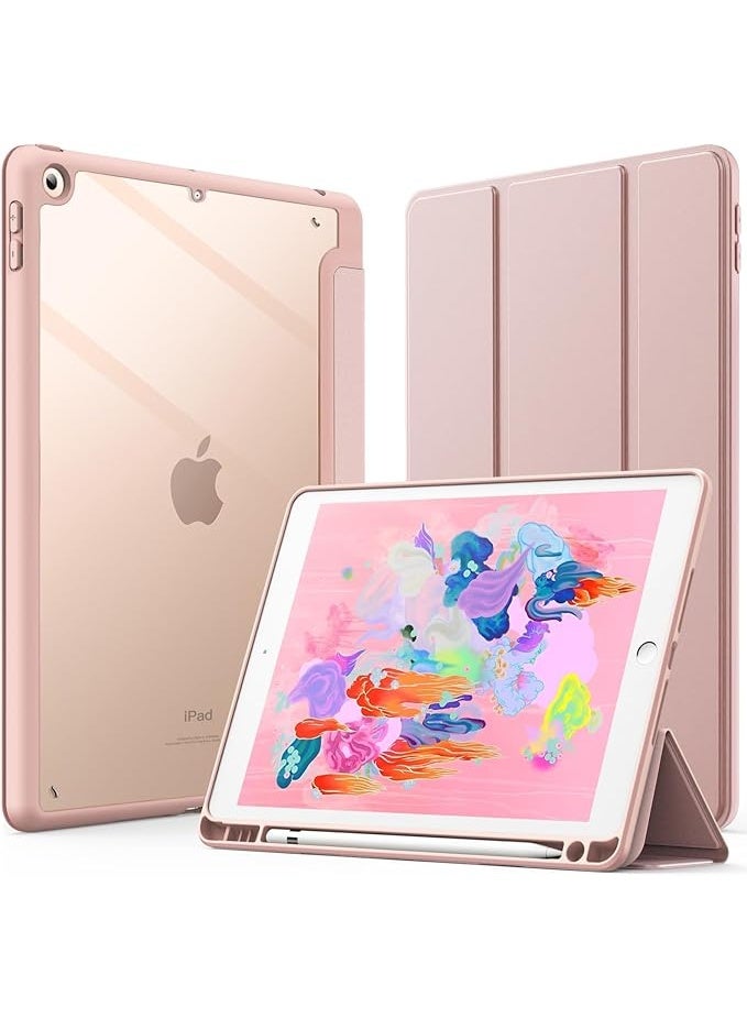 جراب لجهاز iPad 9.7 بوصة 2018/2017 (الجيل السادس والخامس) مع حامل قلم، جراب iPad Air 1 /Air 2 جراب خلفي مرن رفيع وواقي شفاف (وردي) - Image 1