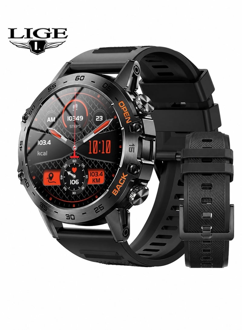 LIGE Top Brand Luxury Sports Smart Watch 1.39 Inch IPS High Quality Display ,Multiple Exercise Modes ,Bluetooth cosynchronous chat ,400mAh Long Standby Battery ,Sleep detection Stainless Steel Wristwatches For Men Gifts Black - Image 1