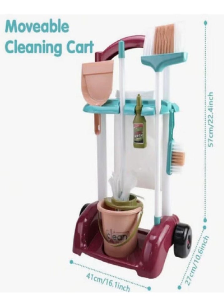 Kids' cleaning trolley set with 13 real pieces for safe and easy help around the house!