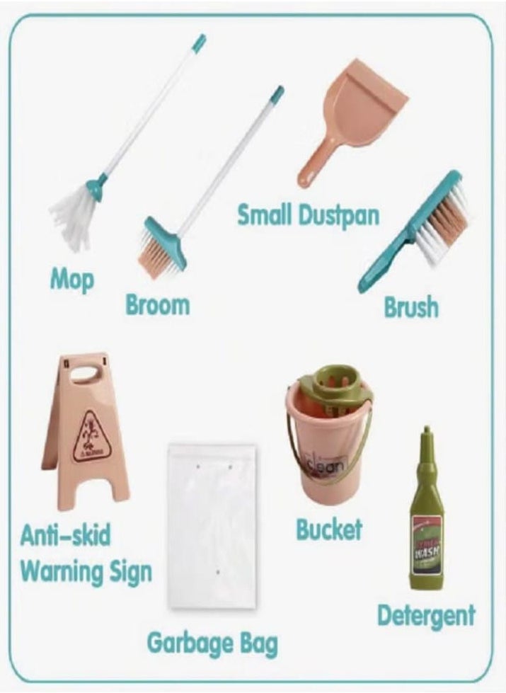 Kids' cleaning trolley set with 13 real pieces for safe and easy help around the house!