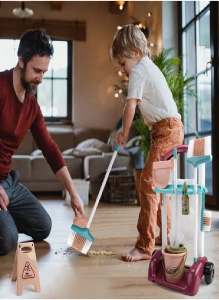 Kids' cleaning trolley set with 13 real pieces for safe and easy help around the house!