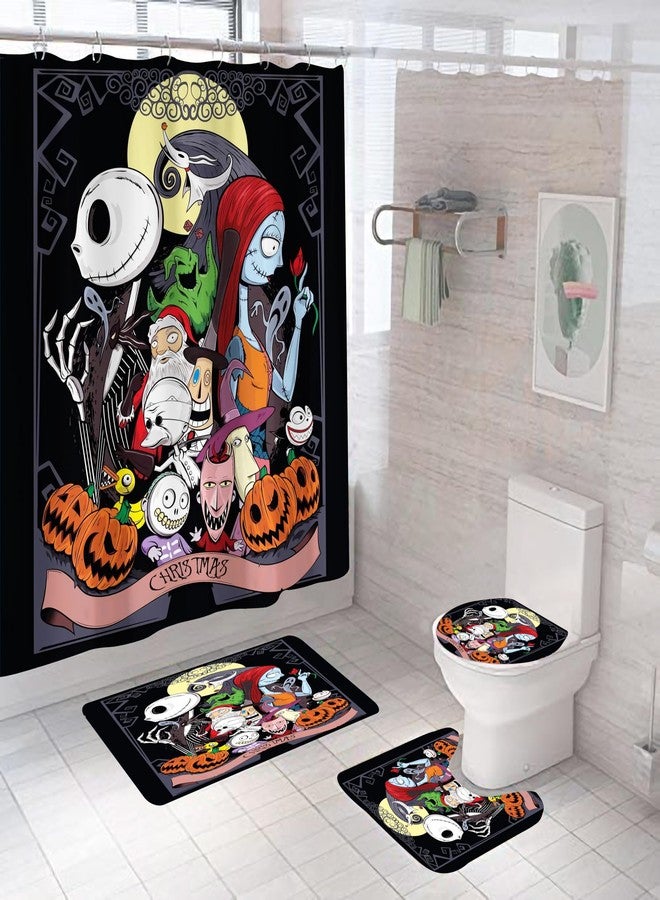 DDS-DUDES 4Pcs Christmas Shower Curtain Sets Kids Bathroom Halloween Christmas Decor with 12 Curtain Hooks for Bathroom, Waterproof 71 x 71 inch D00047 - Image 1