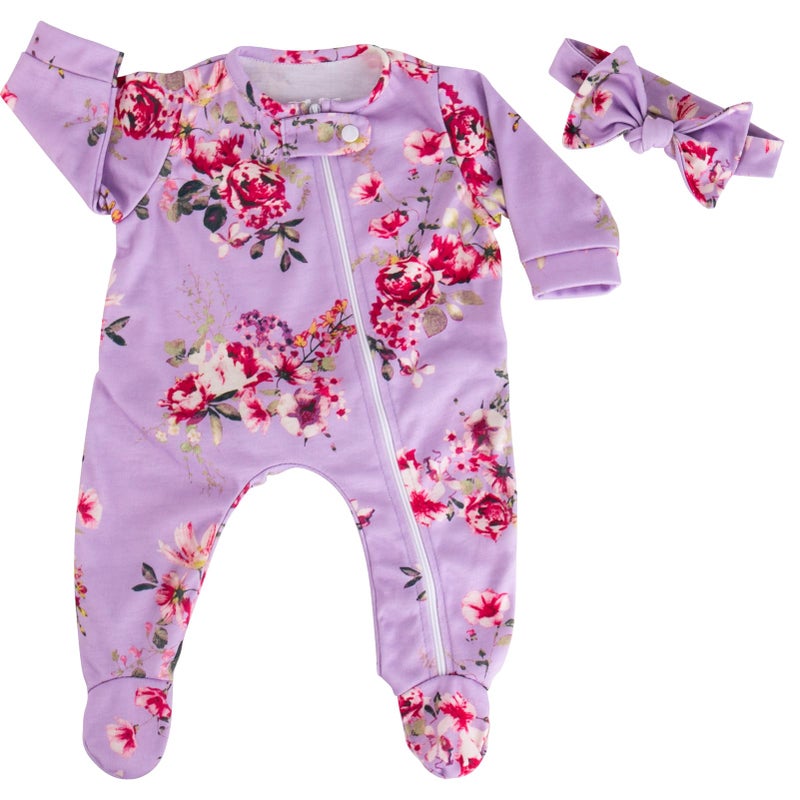 Aori Lifelike Reborn Baby Dolls Clothes 20 inch Purple Clothing Floral Jumpsuits Set for 1720 Inch Newborn Girl Doll - Image 3