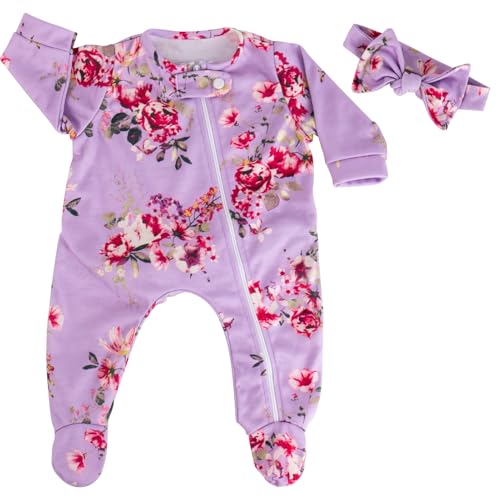 Aori Lifelike Reborn Baby Dolls Clothes 20 inch Purple Clothing Floral Jumpsuits Set for 1720 Inch Newborn Girl Doll - Image 1