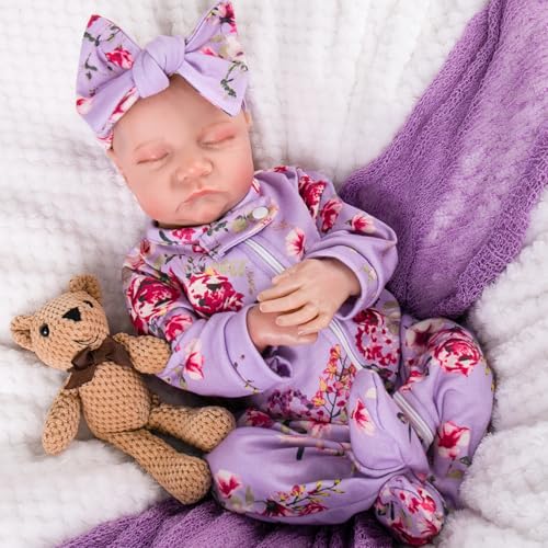 Aori Lifelike Reborn Baby Dolls Clothes 20 inch Purple Clothing Floral Jumpsuits Set for 1720 Inch Newborn Girl Doll - Image 5