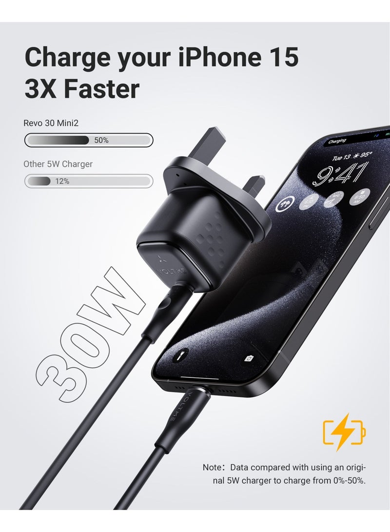 VOLTME 30W GaN USB-C Fast Charger with 1.2m Type-C Cable 60W, PD 3.0 & PPS Wall Adapter, Compact USB-C Fast Charging Plug for iPhone Air, iPhone 17/17 Pro/17 Pro Max, 16/16 Pro, 15/15 Pro, 14/14 Pro, 13/12 Series, iPad, MacBook Air/Pro, AirPods, Samsung Galaxy S26/S25/S24/S23/S22 Ultra, Google Pixel 9/8/7, Xiaomi 15/14/13/12, OnePlus 12/11, Honor and More, Black - Image 4