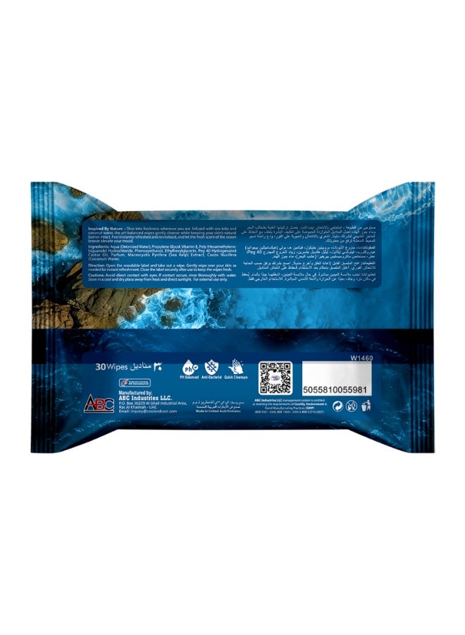 Cool & Cool Ocean Therapy Wipes 30s - Sea Kelp & Coconut Water - Skin Care Moist Wipes for Daily Refresh - Image 2