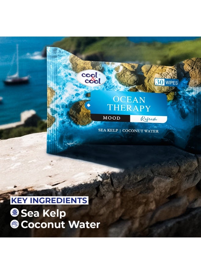 Cool & Cool Ocean Therapy Wipes 30s - Sea Kelp & Coconut Water - Skin Care Moist Wipes for Daily Refresh - Image 4