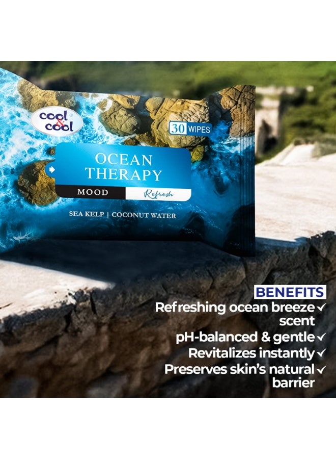 Cool & Cool Ocean Therapy Wipes 30s - Sea Kelp & Coconut Water - Skin Care Moist Wipes for Daily Refresh - Image 5