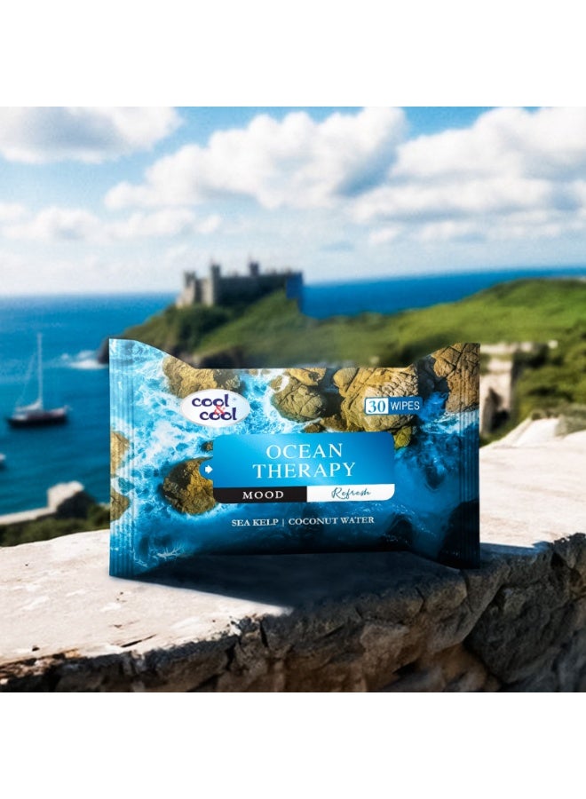 Cool & Cool Ocean Therapy Wipes 30s - Sea Kelp & Coconut Water - Skin Care Moist Wipes for Daily Refresh - Image 3