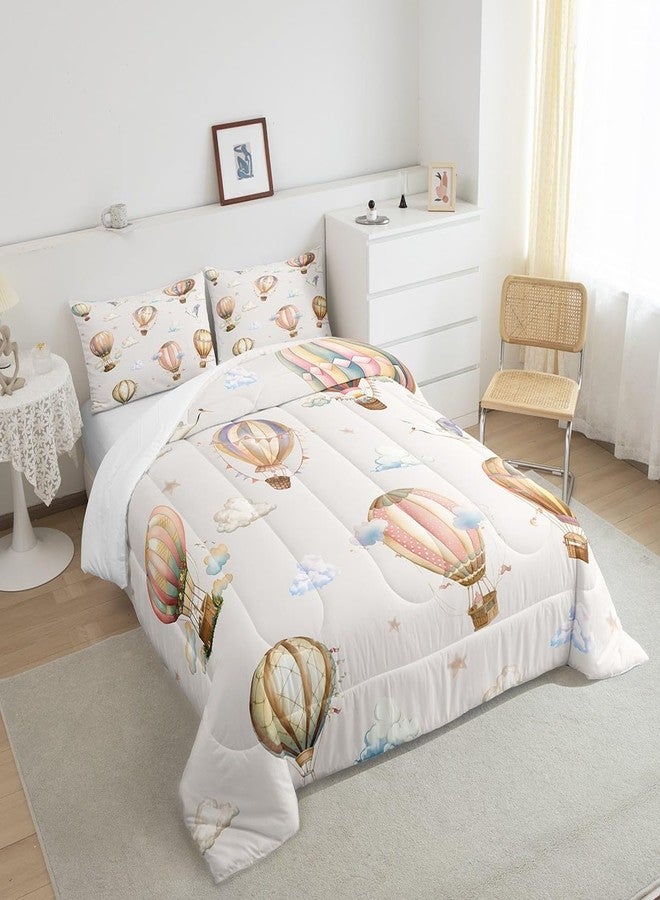 Man Fei Manfei Hot Air Balloon Kids Comforter Set Twin Size,Cloud Starry Sky Cartoon Balloons Bedding Set,Boys Girls Room Decor,White Crane Bird Animal Down Comforter,Beige Duvet Insert,1 Pillowcase - Image 4