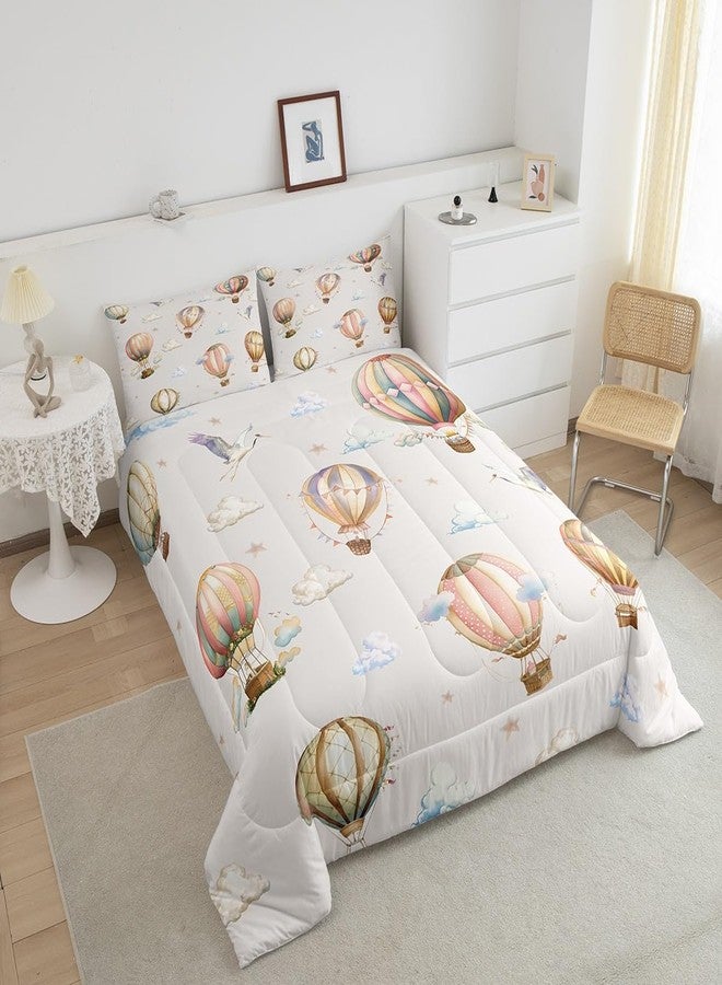 Man Fei Manfei Hot Air Balloon Kids Comforter Set Twin Size,Cloud Starry Sky Cartoon Balloons Bedding Set,Boys Girls Room Decor,White Crane Bird Animal Down Comforter,Beige Duvet Insert,1 Pillowcase - Image 3