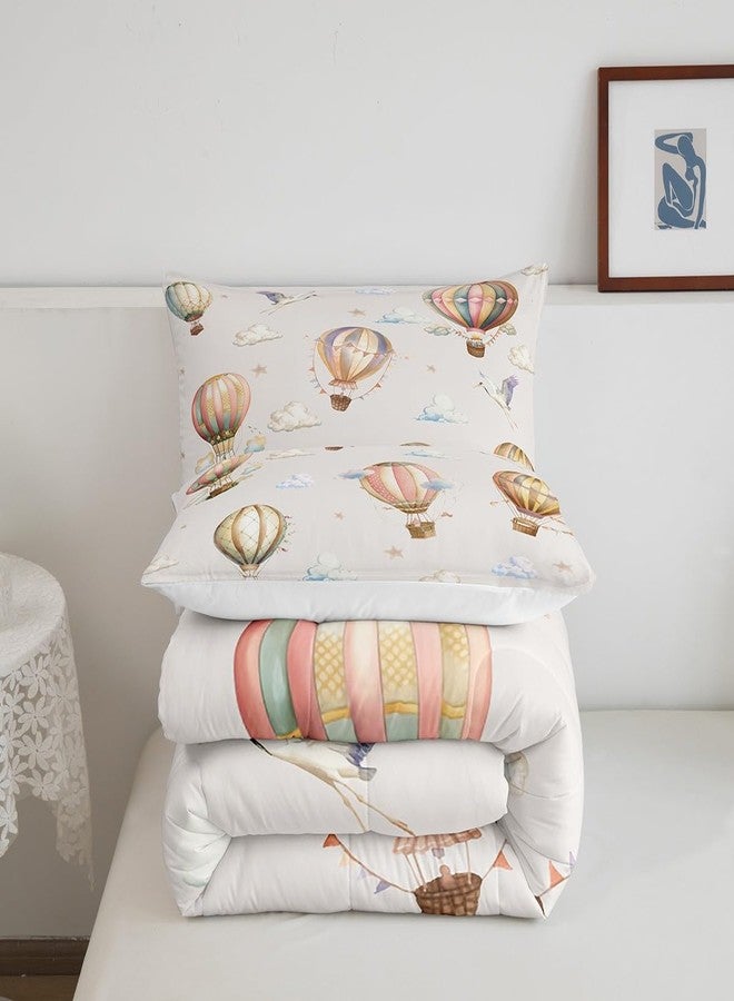 Man Fei Manfei Hot Air Balloon Kids Comforter Set Twin Size,Cloud Starry Sky Cartoon Balloons Bedding Set,Boys Girls Room Decor,White Crane Bird Animal Down Comforter,Beige Duvet Insert,1 Pillowcase - Image 5