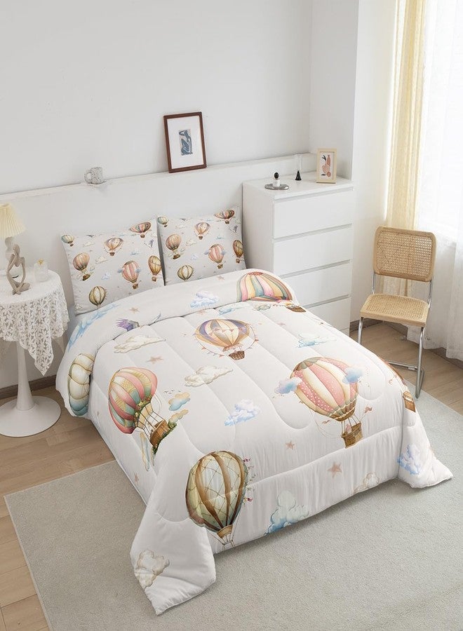 Man Fei Manfei Hot Air Balloon Kids Comforter Set Twin Size,Cloud Starry Sky Cartoon Balloons Bedding Set,Boys Girls Room Decor,White Crane Bird Animal Down Comforter,Beige Duvet Insert,1 Pillowcase - Image 2