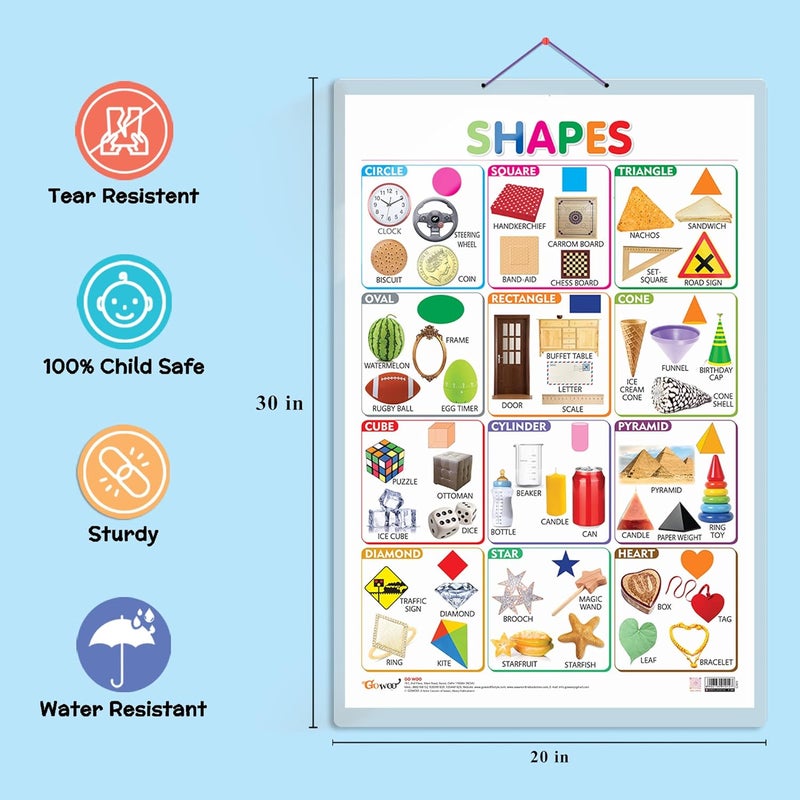 GoWoo Set of 2 Wild Animals and Shapes Early Learning Educational Charts for Kids | 20"X30" inch |Non-Tearable and Waterproof | Double Sided Laminated | ... Kindergarten and Nursery Students - Image 3