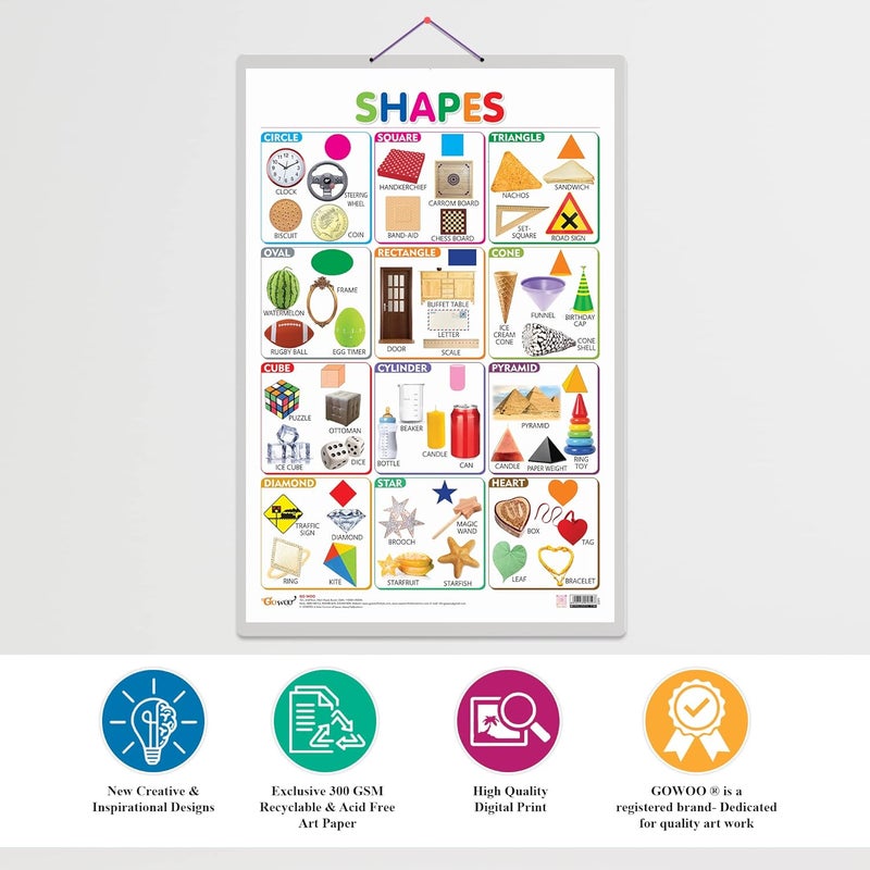 GoWoo Set of 2 Wild Animals and Shapes Early Learning Educational Charts for Kids | 20"X30" inch |Non-Tearable and Waterproof | Double Sided Laminated | ... Kindergarten and Nursery Students - Image 4