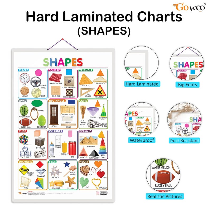 GoWoo Set of 2 Wild Animals and Shapes Early Learning Educational Charts for Kids | 20"X30" inch |Non-Tearable and Waterproof | Double Sided Laminated | ... Kindergarten and Nursery Students - Image 2