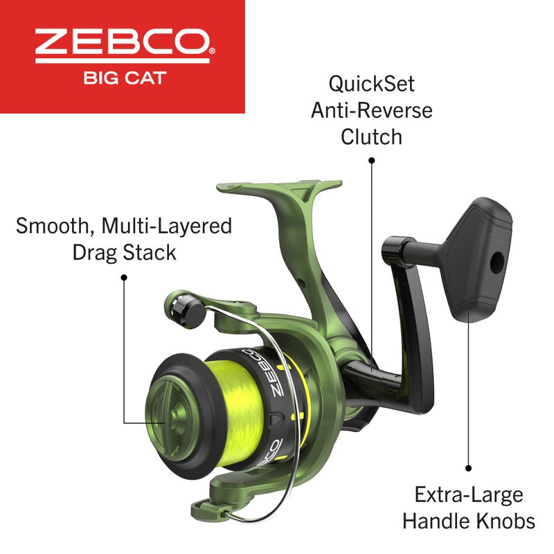Zebco زيبكو بيج كات سبينينج ريل و كومبو صنارة صيد الأسماك, 7 قدم 2-قطعة عمود صيد, مكدس سحب متعدد الطبقات, معبأ مسبقاً بخيط زيبكو هاي-فيس 25 باوند, بكرات مقاس 60, أخضر غابي - Image 4