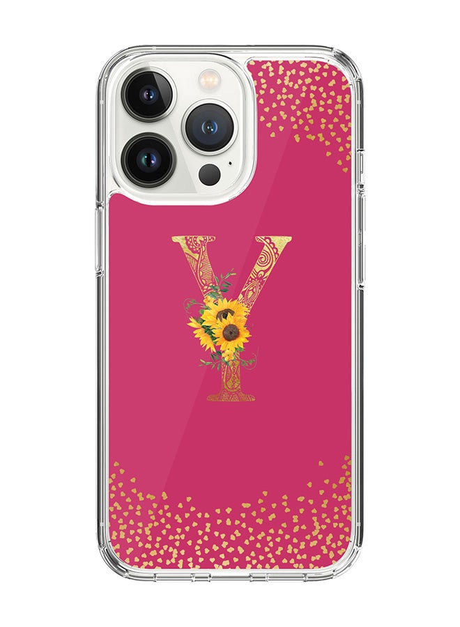 Stylizedd Classic Clear Case For iPhone 15 Pro, Hybrid Soft Case Cover- Custom Monogram Initial Letter Mandala Floral Pattern Alphabet - Y(Dark Pink Rose) - Image 1