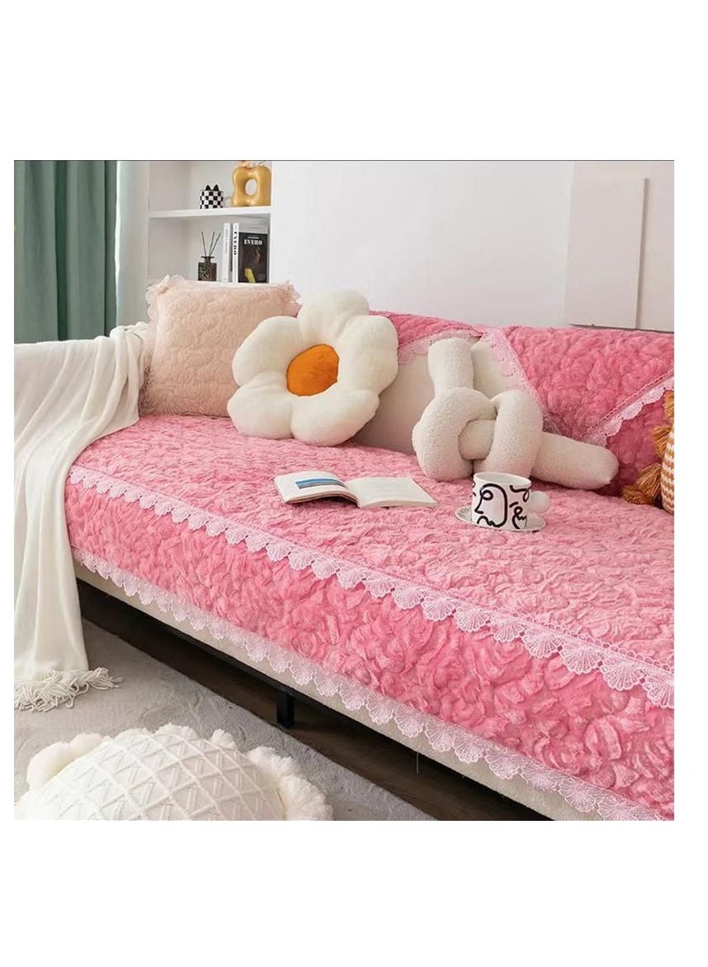دافئ SofaTopper سميكة أفخم أريكة منشفة عدم الانزلاق غطاء أريكة قطيفة الاقسام L على شكل غطاء أريكة 210*90 سنتيمتر الوردي - Image 3