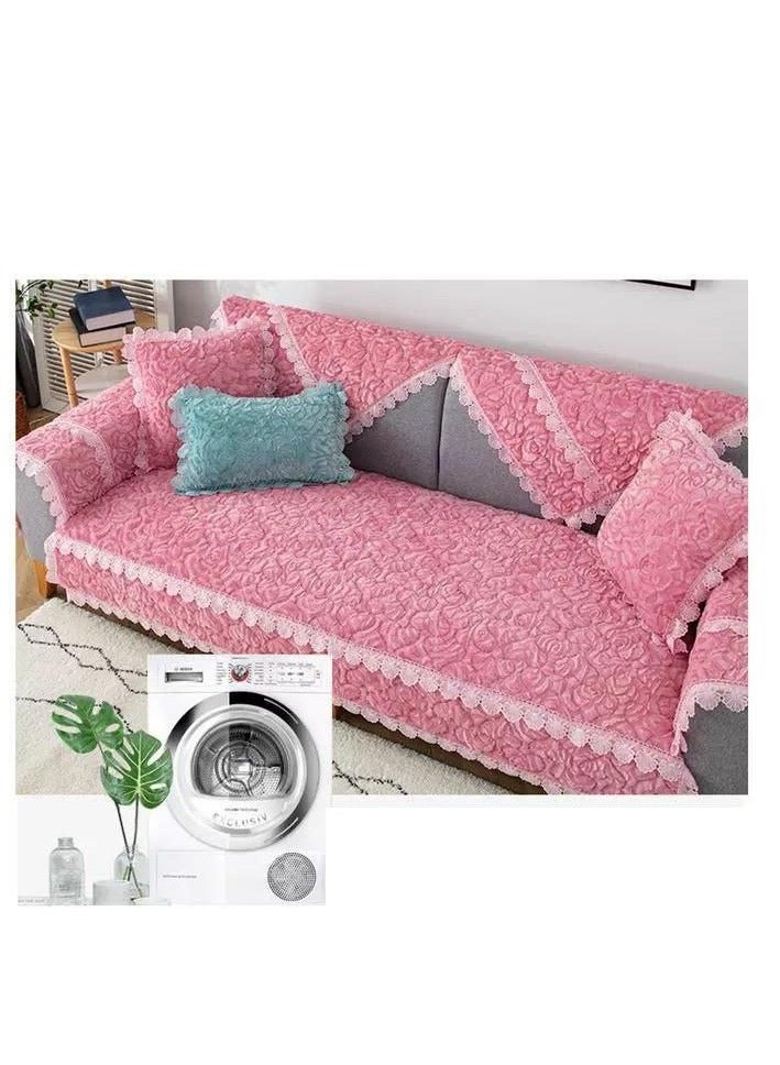 دافئ SofaTopper سميكة أفخم أريكة منشفة عدم الانزلاق غطاء أريكة قطيفة الاقسام L على شكل غطاء أريكة 210*90 سنتيمتر الوردي - Image 4