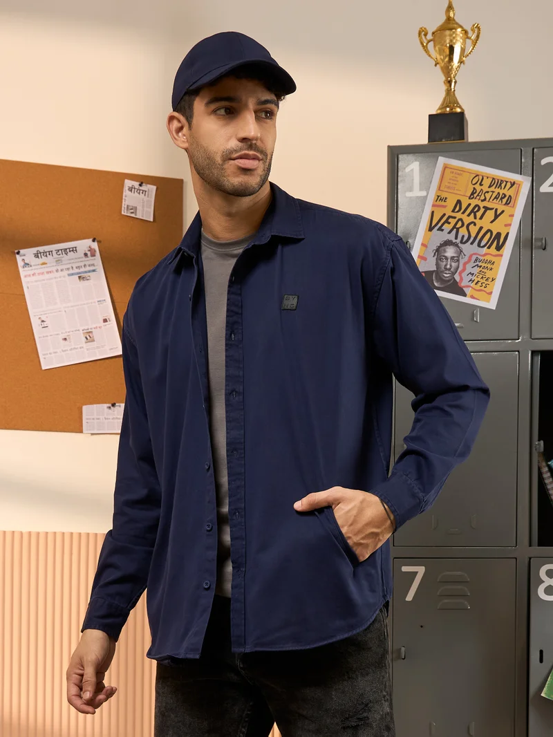 بيونغ Navy Blue Dual Pocket Men's Shirt