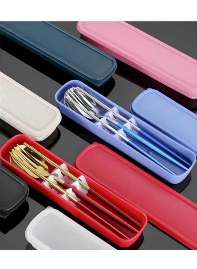 4-Piece Stainless Steel Portable Cutlery Set Chopsticks Spoon Fork Set With Box Red - Image 3