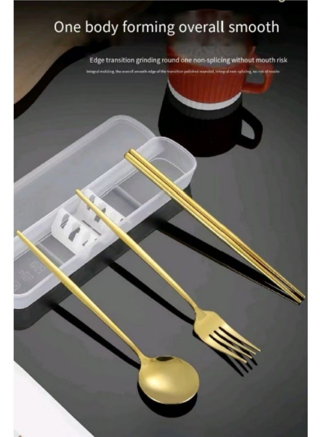 4-Piece Stainless Steel Portable Cutlery Set Chopsticks Spoon Fork Set With Box Red - Image 5