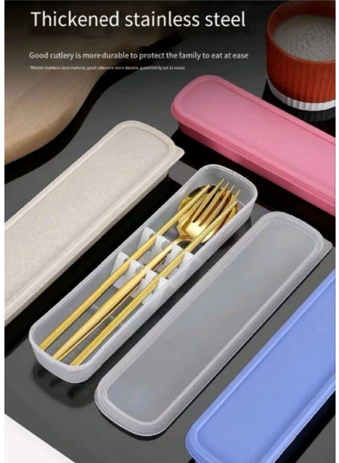 4-Piece Stainless Steel Portable Cutlery Set Chopsticks Spoon Fork Set With Box Red - Image 4