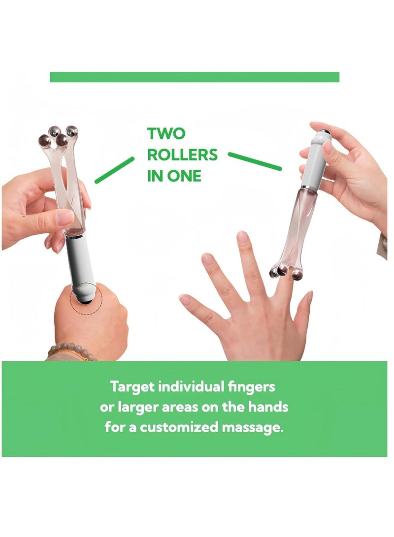 مساعد كتلة أصابع بخرز من الفولاذ المقاوم للصدأ، مساعد كتلة أصابع بكر ролиكر مزدوج الرؤوس بخصائص 2 في 1، يحسن الدورة الدموية، يخفف من آلم الزكام واليدين والتوتر، بتصميم دوار بزاوية 360 درجة - Image 4