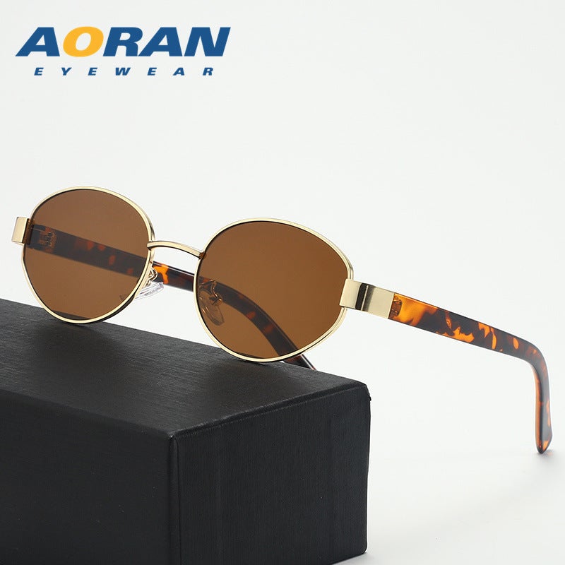 Aoran Luxury Vintage UV-Protective Sunglasses for Women and Men - Elegant Metal Oval Frame, 2024 Winter  Collection - Image 1