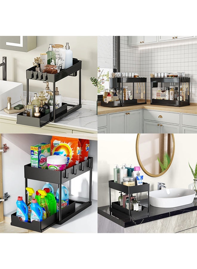 2-Tier Pull-Out Drawer Storage Rack, Countertop Shelf Organizer, Multi-Layer Layered Shelf, Sliding Under Cabinet Basket, Multi-Functional Storage Stand for Kitchen, Bathroom, Bedroom - Image 4