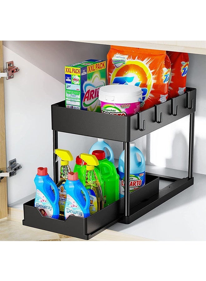 2-Tier Pull-Out Drawer Storage Rack, Countertop Shelf Organizer, Multi-Layer Layered Shelf, Sliding Under Cabinet Basket, Multi-Functional Storage Stand for Kitchen, Bathroom, Bedroom - Image 1